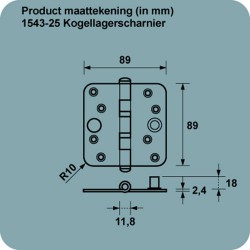AXA Kogelscharnier 1543 - Rondhoek - 89x89x3mm - SKG*** - maattekening