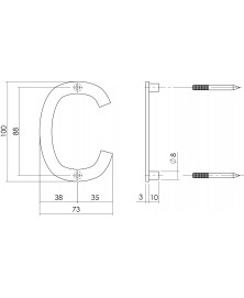 Huisletter C 100 mm rvs geborsteld