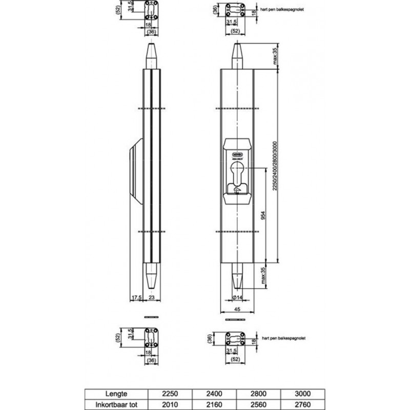 Nemef Opbouwespagnolet 5092/13 F1 Z/Cil 3* 2250mm