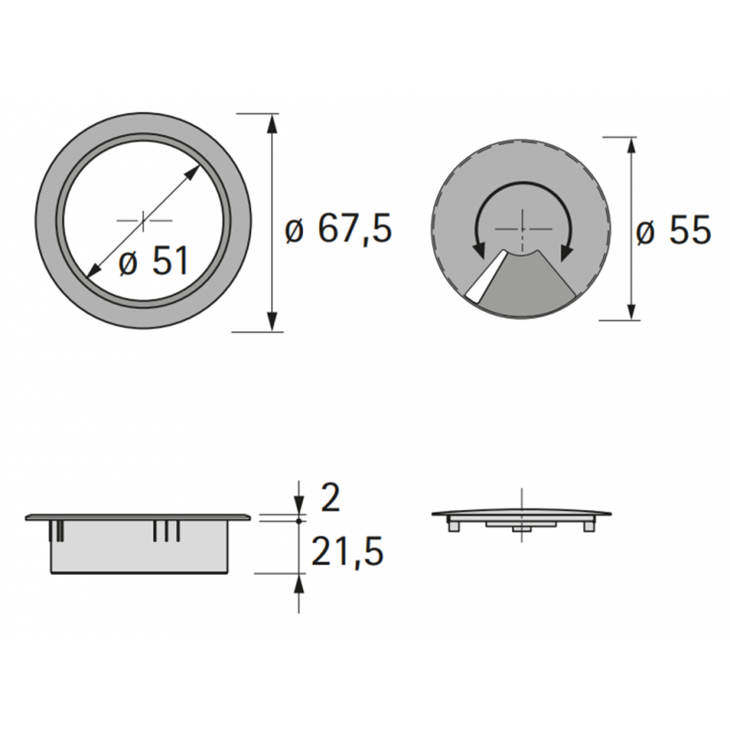 Hettich Kabeldoorvoer 30847 60Mm Wit