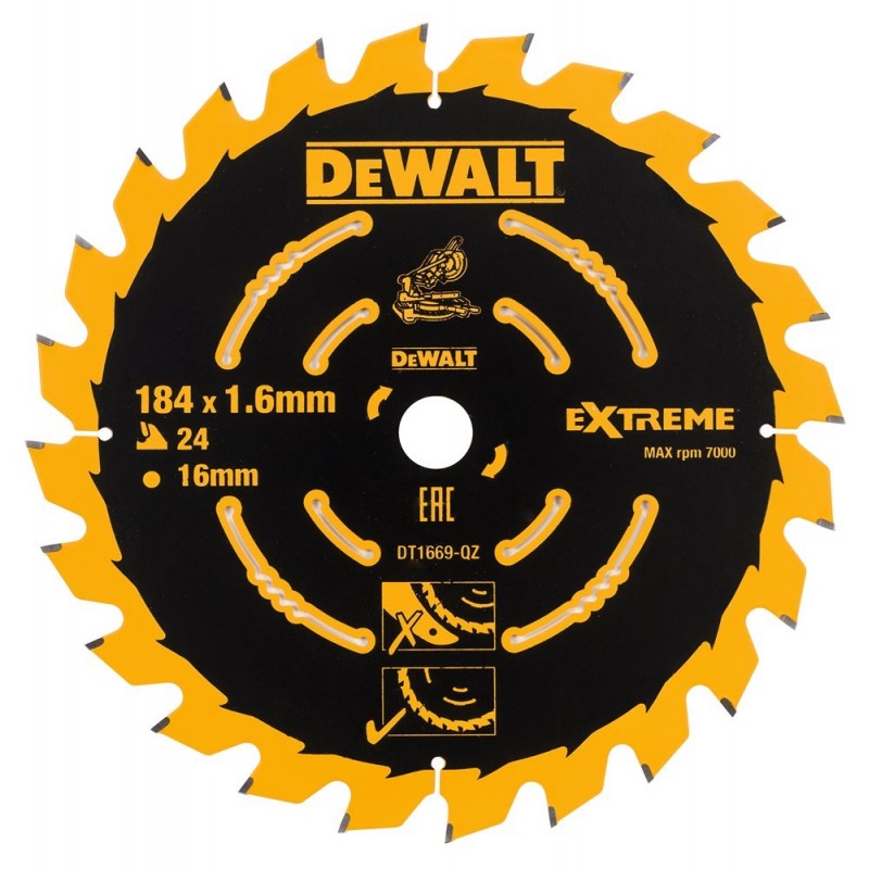 DeWALT Cirkelzaagblad DT1669-QZ - Ø 184mm Asgat 16mm - 24T