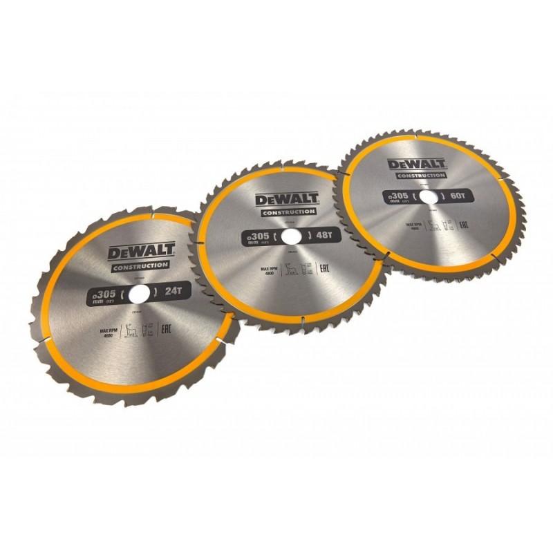 DeWALT Cirkelzaagbladset 3 pack 305x30mm : 1x DT1958-QZ + 1x DT1959-QZ+ 1x DT1960-QZ