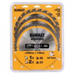 DeWALT Cirkelzaagblad 3 pack 250x30mm : 2x DT1956-QZ + 1x DT1957-QZ