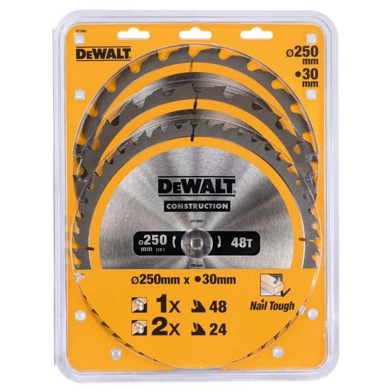 DeWALT Cirkelzaagblad 3 pack 250x30mm : 2x DT1956-QZ + 1x DT1957-QZ