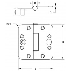 DX Glijlagerscharnier H365E - 89x89mm - RVS - SKG 3*