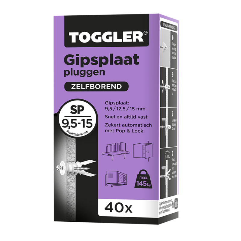 Toggler Gipsplaatplug SP Paars 9.5-15mm - 40 stuks