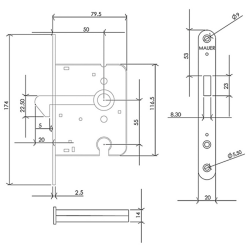 Mauer Schuifdeurslot 1134 - PC55/U - 50mm - RVS