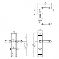 Intersteel Deurkruk Emily op schild 235x45x8 mm met WC63/8 mm chroom