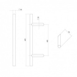 Intersteel Deurgreep per stuk T-schuin 600x90x30 HoH 400 rvs