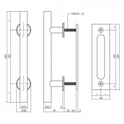 Intersteel Deurgreep T-model Ø25x305 mm met schuifdeurkom 220x60 mm zwart