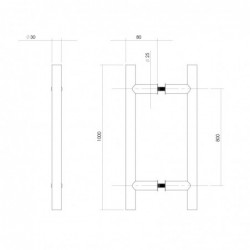 Intersteel Deurgrepen per paar T-vorm 1000x80x30 HoH 800 rvs