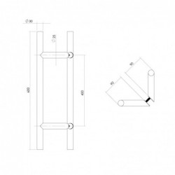Intersteel Deurgrepen per paar T-schuin 600x90x30 HoH 400 rvs
