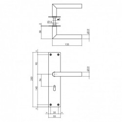 Intersteel Deurkruk Jura met schild 250x55x2mm sleutelgat 56mm zwart