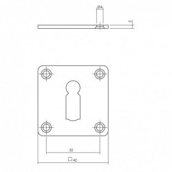 Intersteel Rozet met sleutelgat vierkant 42x42x2 mm rvs geborsteld