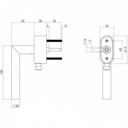 Intersteel Afsluitbare raamkruk hoek 90° op ovale rozet met stift 35mm rvs geborsteld SKG***