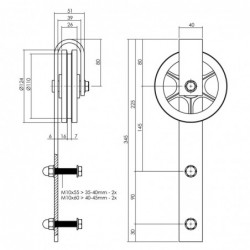 Intersteel Set van 2 hangrollen Wheel 340 mm mat zwart