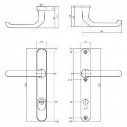 Intersteel Veiligheidsbeslag smal SKG*** kruk/kruk PC 92mm met kerntrekbeveiliging aluminium