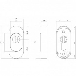 Intersteel Veiligheid-schuifrozet ovaal 74x34x15mm met kerntrekbeveiliging RVS