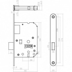 Intersteel Woningbouw klavier kastslot 55 mm rvs geborsteld