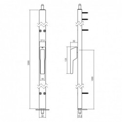 Intersteel Deurespagnolet niet afsluitbaar Rechts 2200mm aluminium