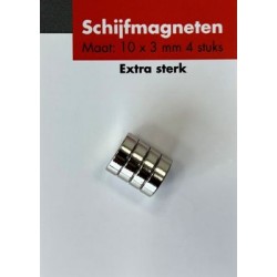 Schijfmagneet Mini 10x3mm - Sterk - 4 Stuks